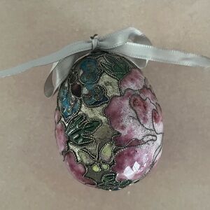 Cloisonné Enamel & Gold-Finished Multicolored Decorative Easter Egg with Stand